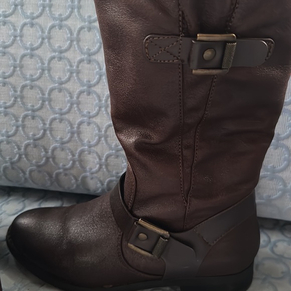 BareTraps Brown Leather Strap Mid Calf Boots - Picture 5 of 9